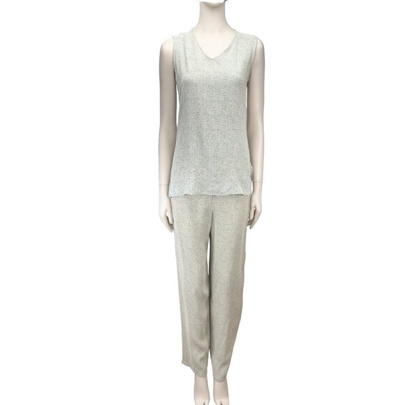 GERARD DAREL VTG 3 Pc Suit Flowy Summer Textured Gray Green Beige Pants Set s 38 - Picture 2 of 14